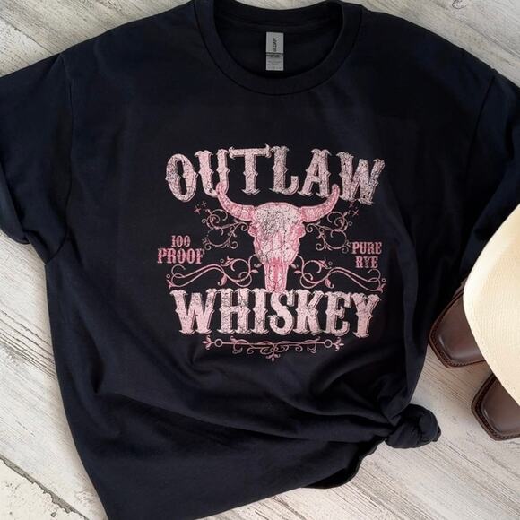 Gildan Tops - Outlaw Whiskey Women's Black Short Sleeve X-Large T-Shirt